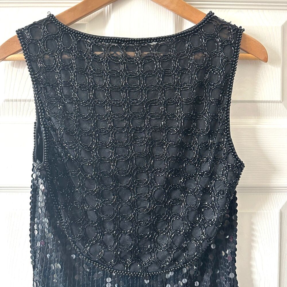 vintage 90s black sequin beaded cocktail dress size 10 evening holiday party - Picture 3 of 13